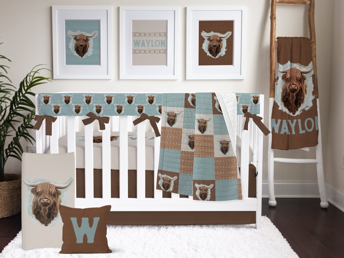 Highland Cow Boy Brown Crib Skirt - gender_boy, Highland Cow Boy, Theme_Boho