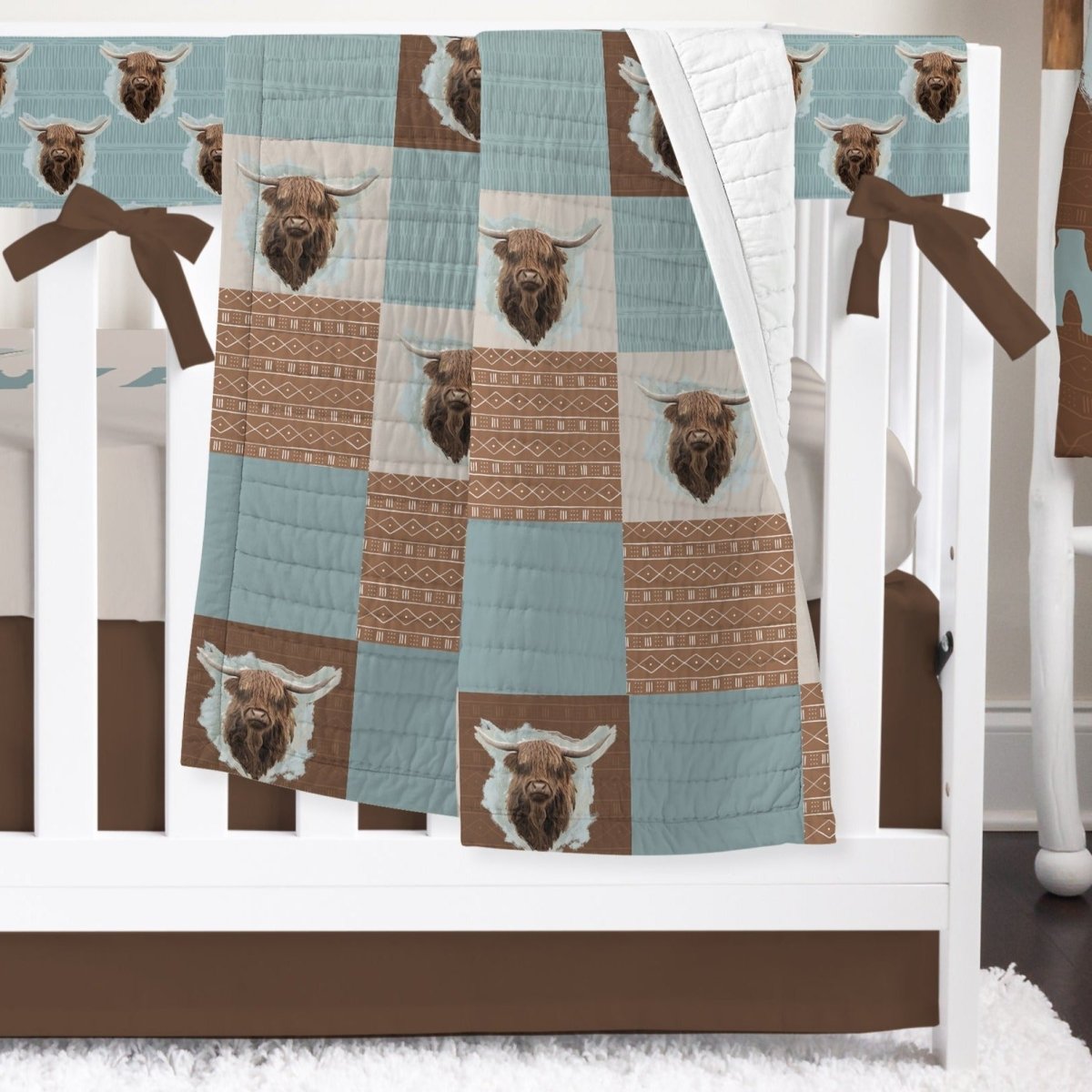 Highland Cow Boy Crib Bedding - gender_boy, Highland Cow Boy, text