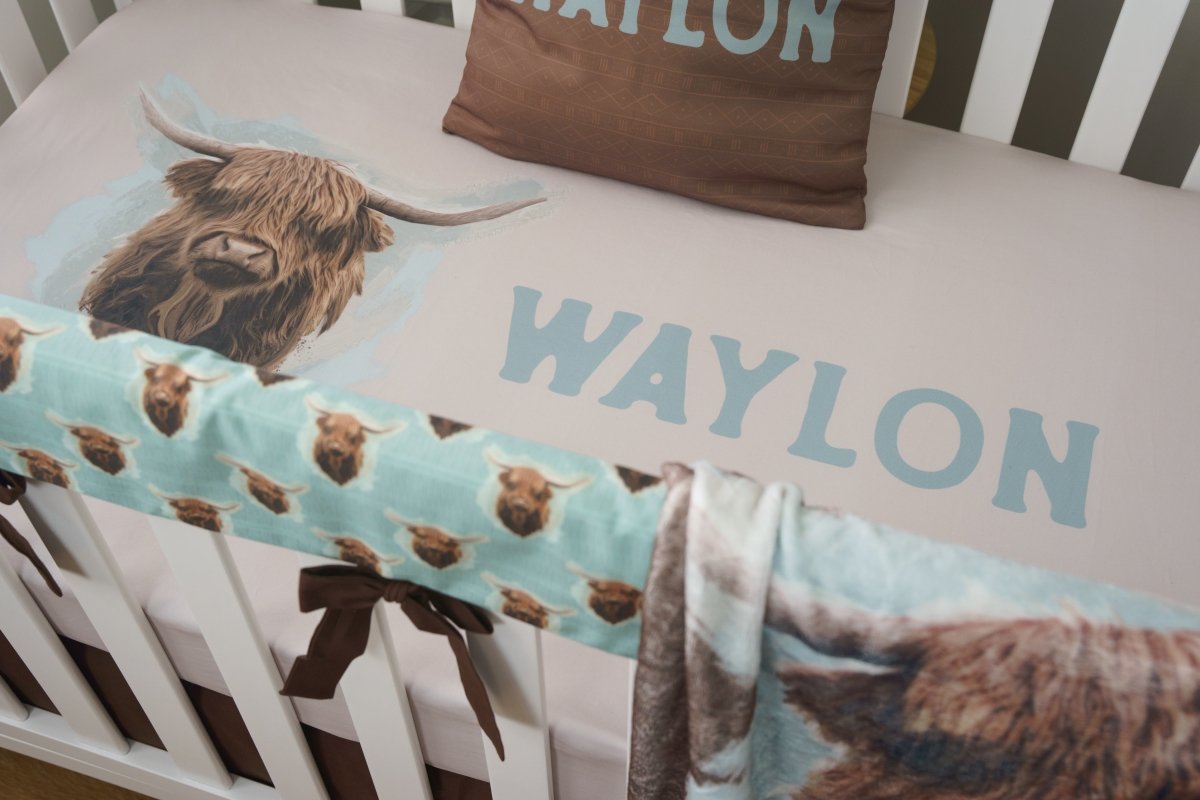 Highland Cow Boy Crib Bedding - gender_boy, Highland Cow Boy, text