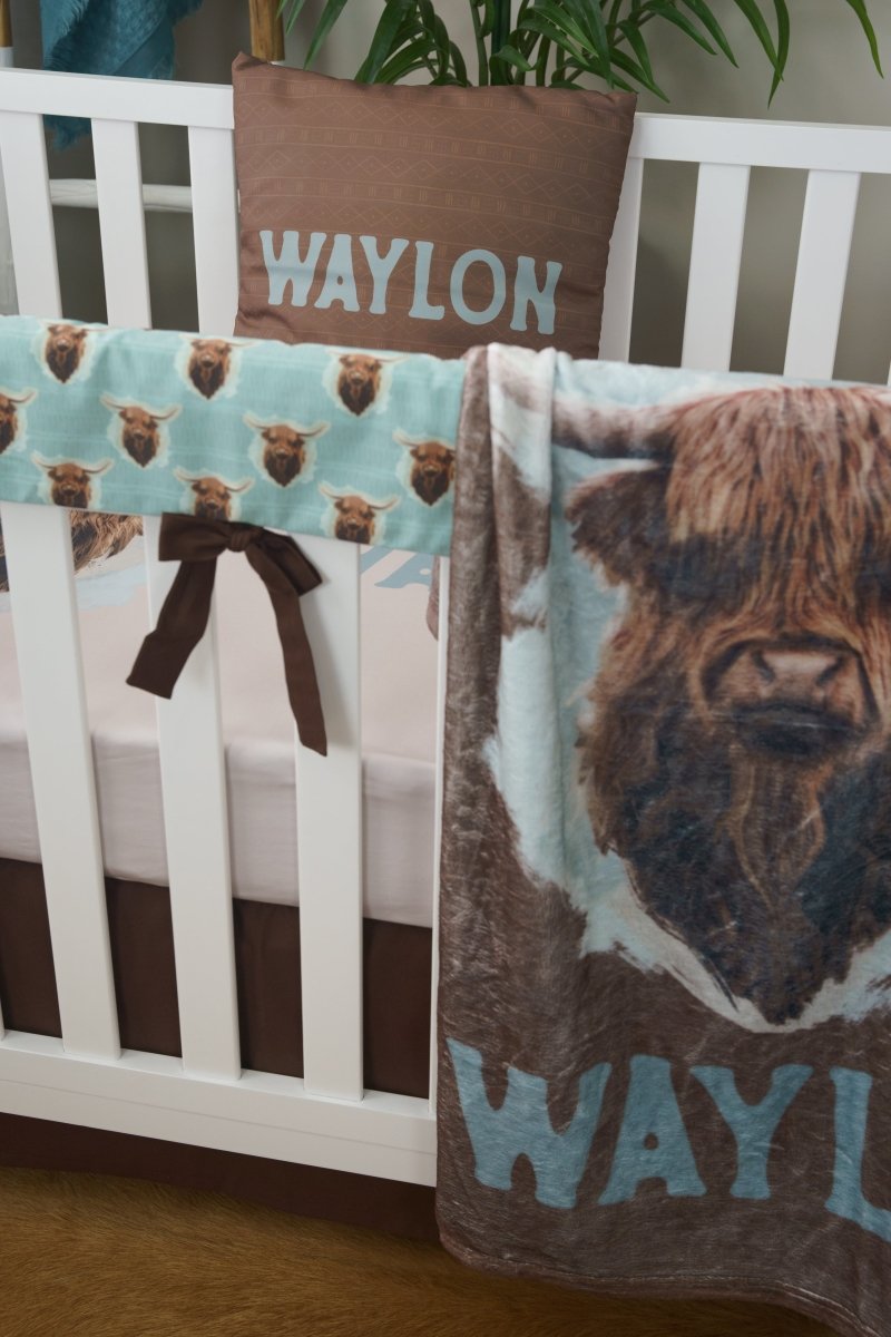 Highland Cow Boy Crib Bedding - gender_boy, Highland Cow Boy, text