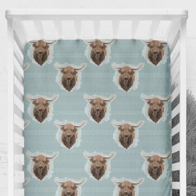 Highland Cow Boy Crib Sheet