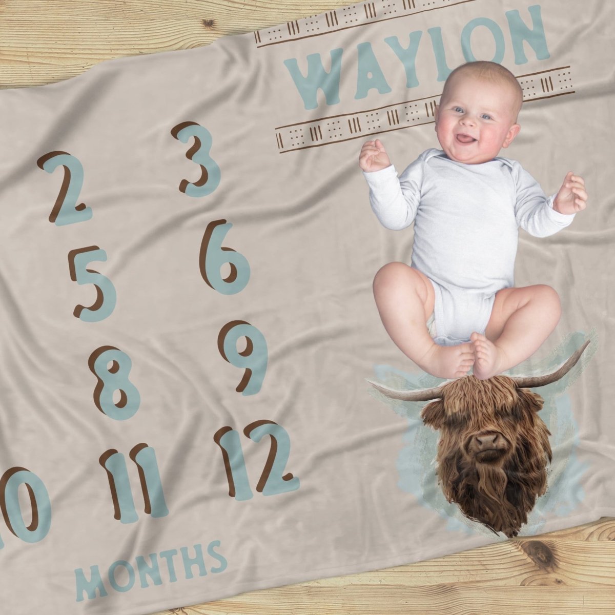 Highland Cow Boy Milestone Minky Blanket - gender_boy, Highland Cow Boy, text