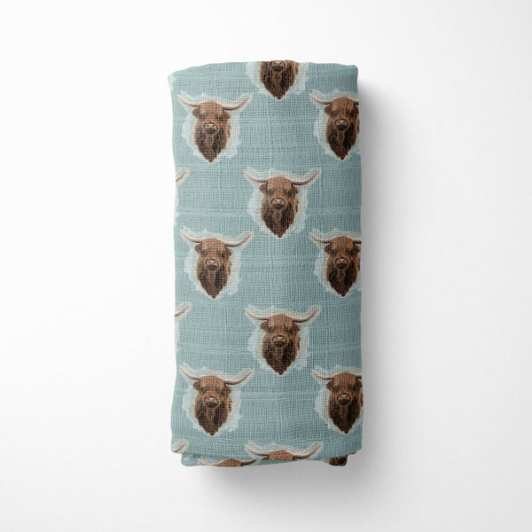 Highland Cow Boy Muslin Blanket - Muslin Blanket