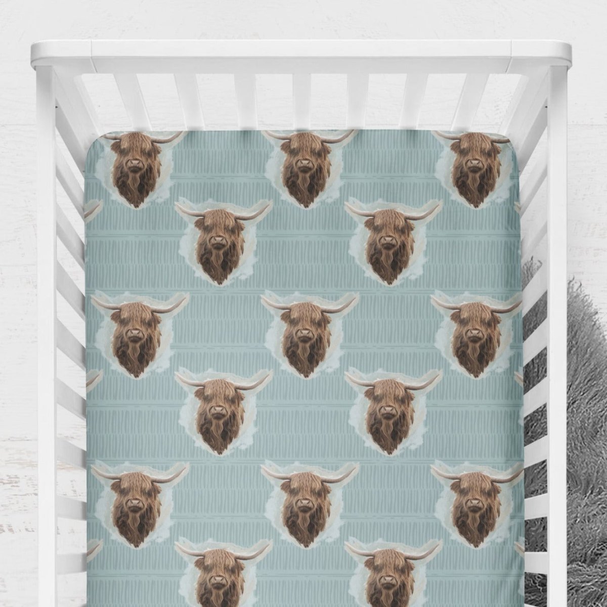 Highland Cow Boy Nursery Starter Set: Crib Bedding & Decor