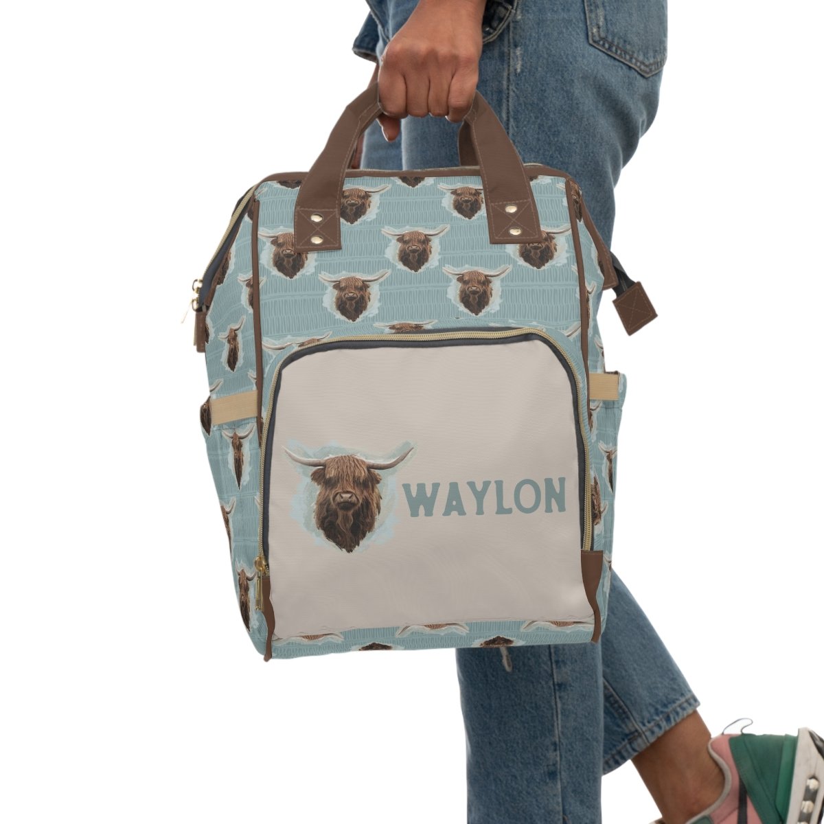 Highland Cow Boy Personalized Backpack Diaper Bag - gender_boy, Highland Cow Boy, text