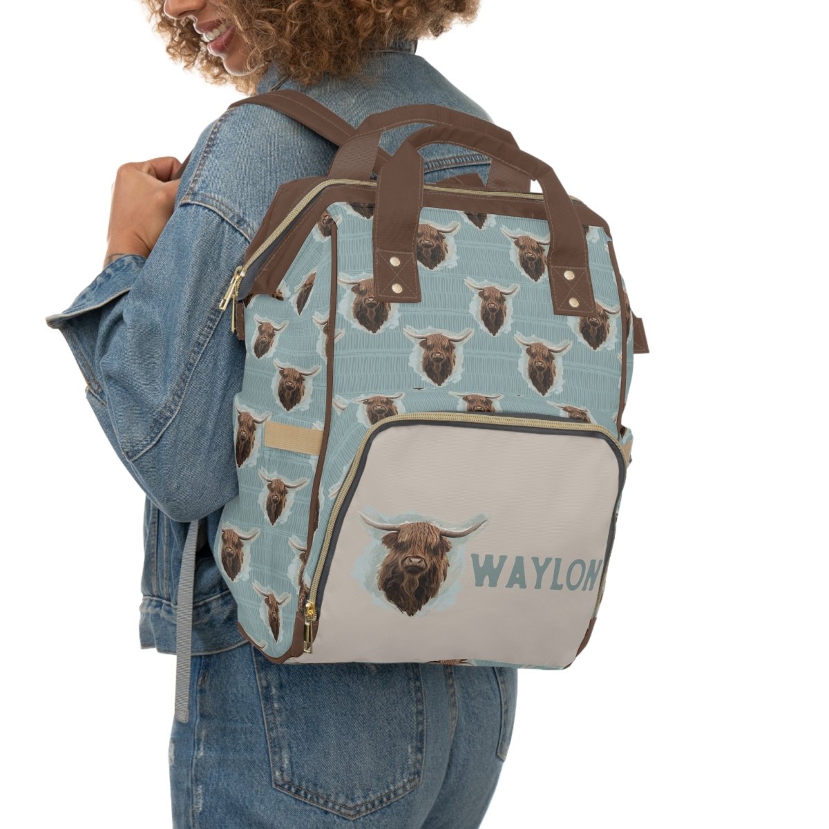Highland Cow Boy Personalized Backpack Diaper Bag - gender_boy, Highland Cow Boy, text