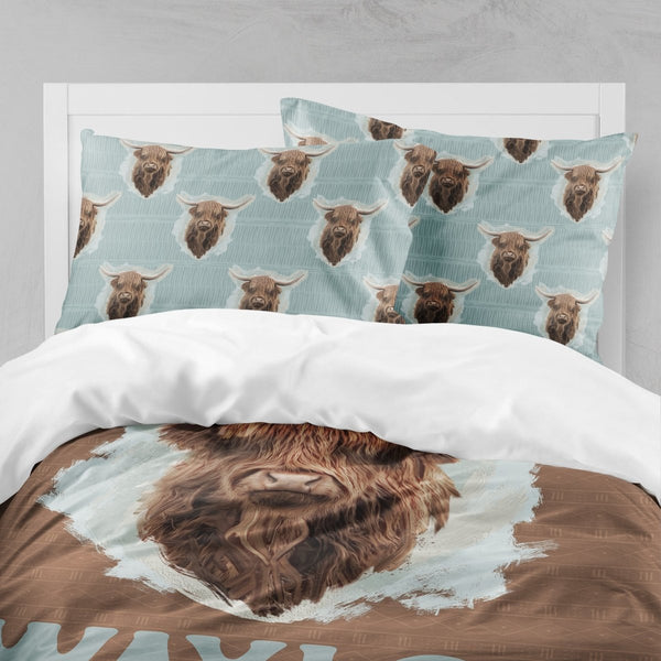 Highland Cow Boy Personalized Kids Bedding Set (Comforter or Duvet Cover)