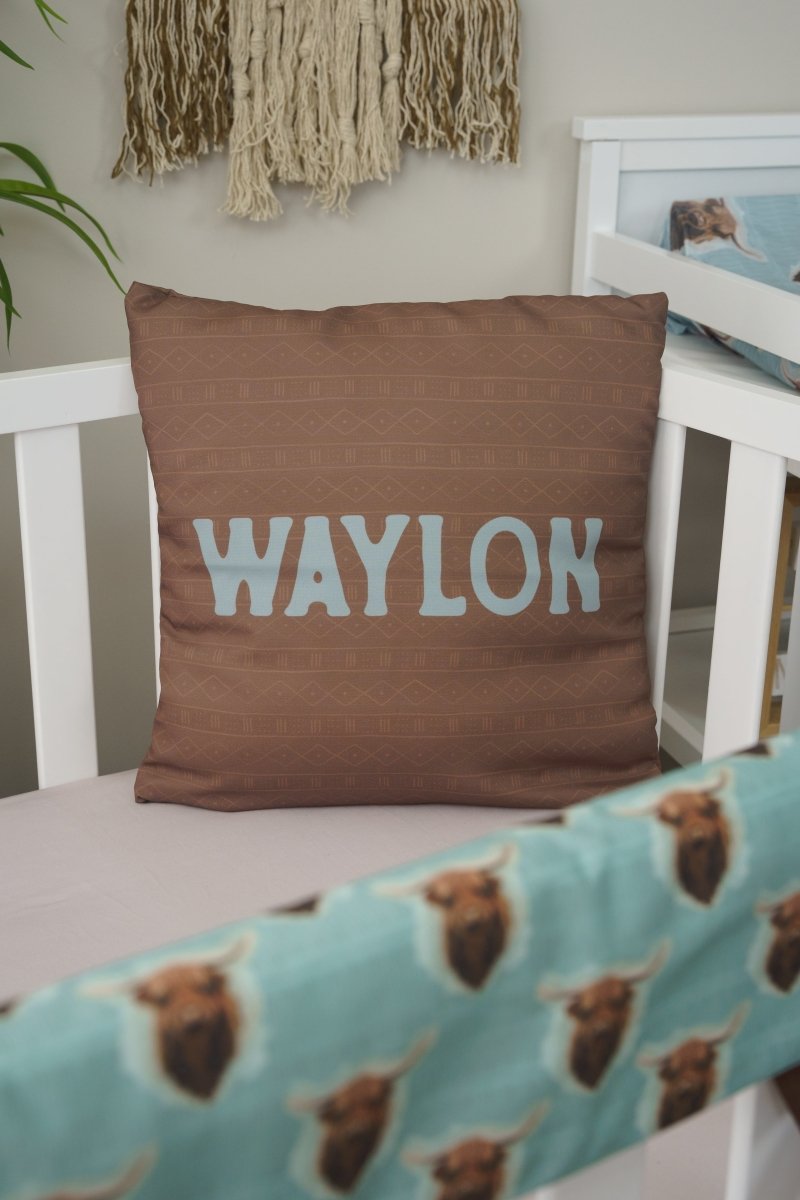 Highland Cow Boy Personalized Throw Pillow - gender_boy, Highland Cow Boy, text