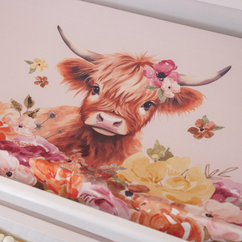 Highland Cow Changing Pad Cover - gender_girl, Highland Cow Wildflower, Theme_Boho