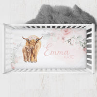 Highland Cow Floral Crib Bedding - gender_girl, Highland Cow Floral, text