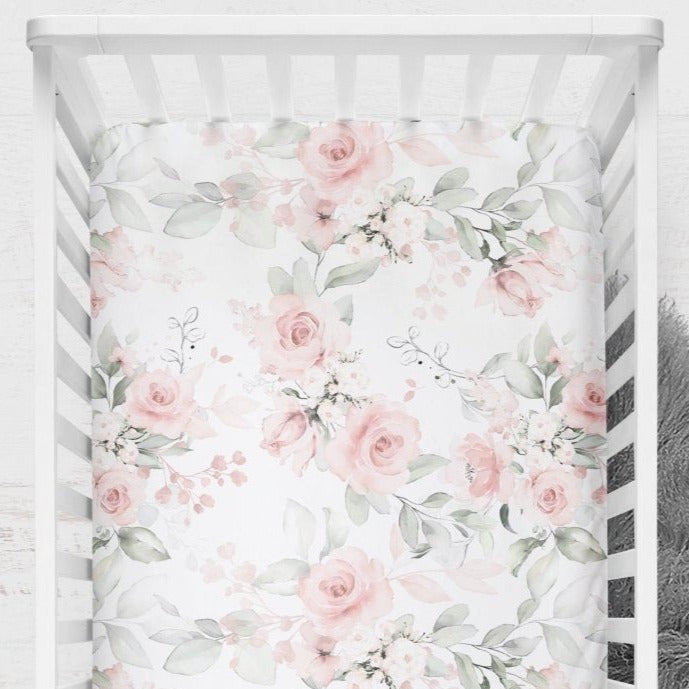 Highland Cow Floral Crib Sheet - gender_girl, Theme_Boho, Theme_Floral