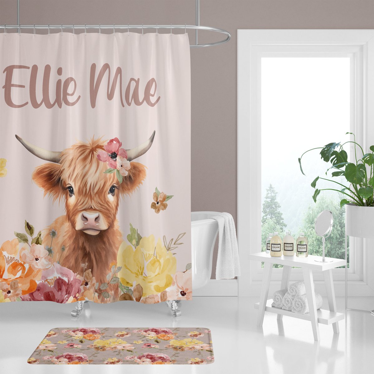 Highland Cow Wildflower Calf Bathroom Collection - gender_girl, Highland Cow Wildflower, text