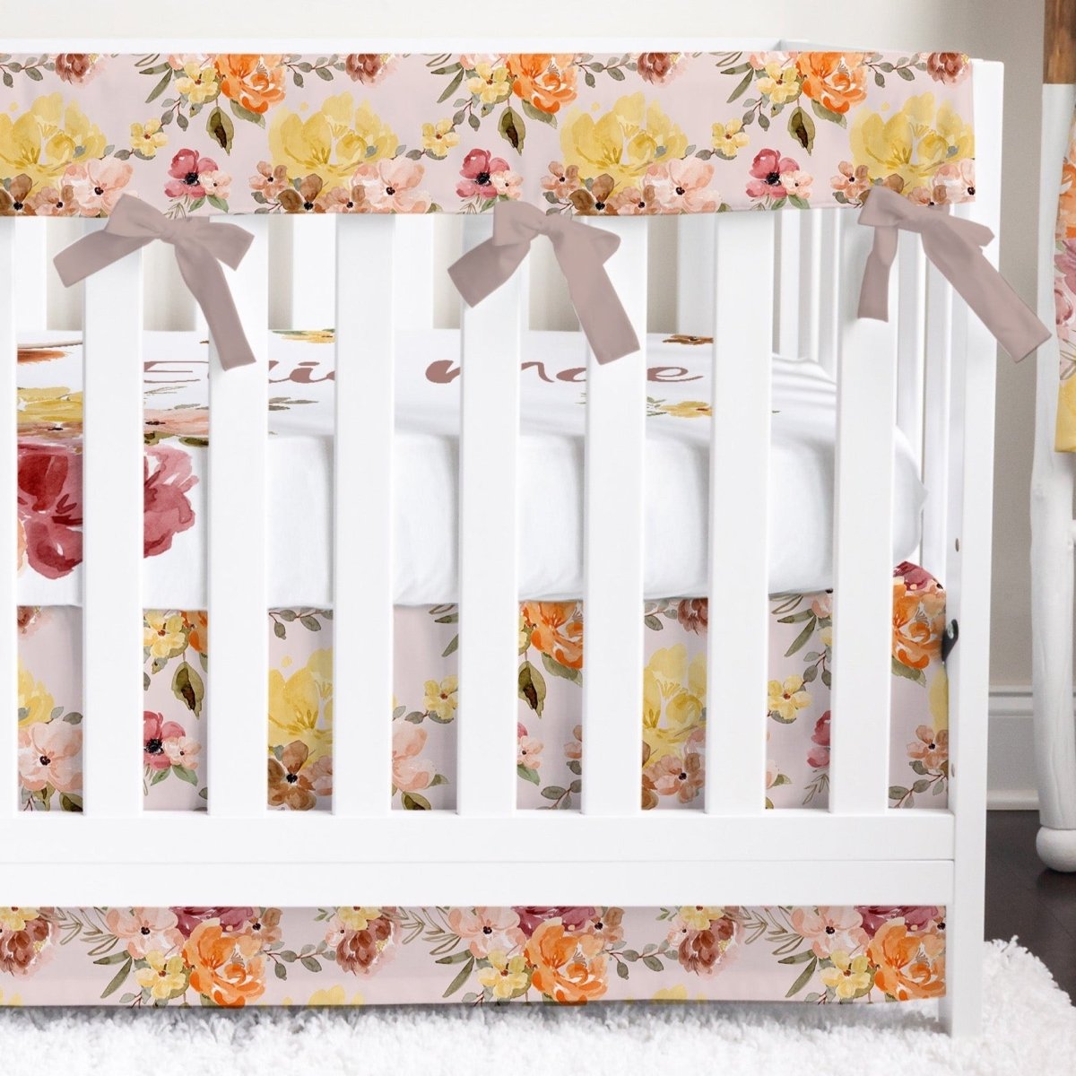 Highland Cow Wildflower Crib Bedding - gender_girl, Highland Cow Wildflower, text