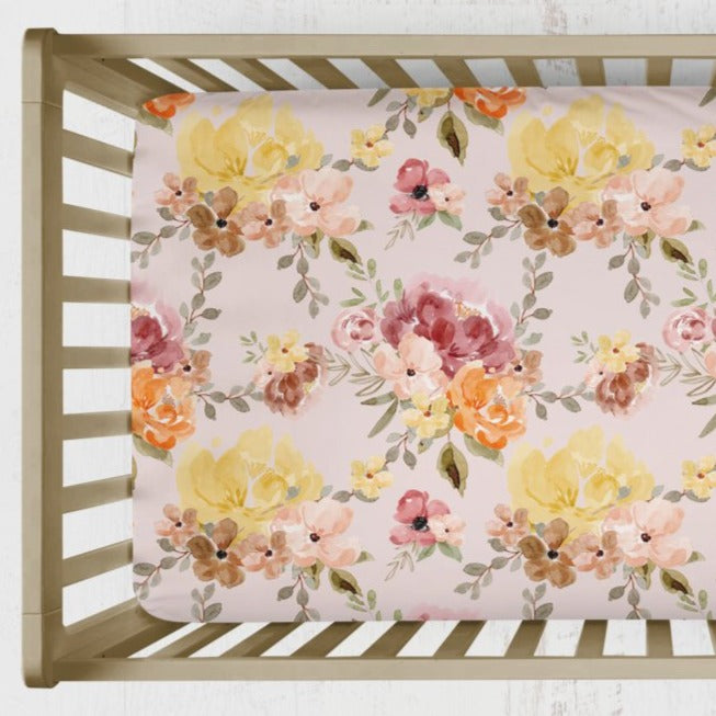 Highland Cow Wildflower Crib Sheet - gender_girl, Highland Cow Wildflower, Theme_Boho