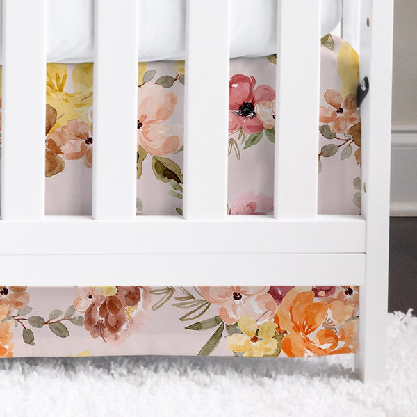 Highland Cow Wildflower Crib Skirt - gender_girl, Highland Cow Wildflower, Theme_Boho