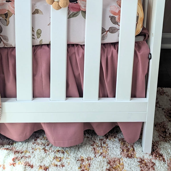 Highland Cow Wildflower Dusty Rose Gathered Crib Skirt - gender_girl, Highland Cow Wildflower, Theme_Boho