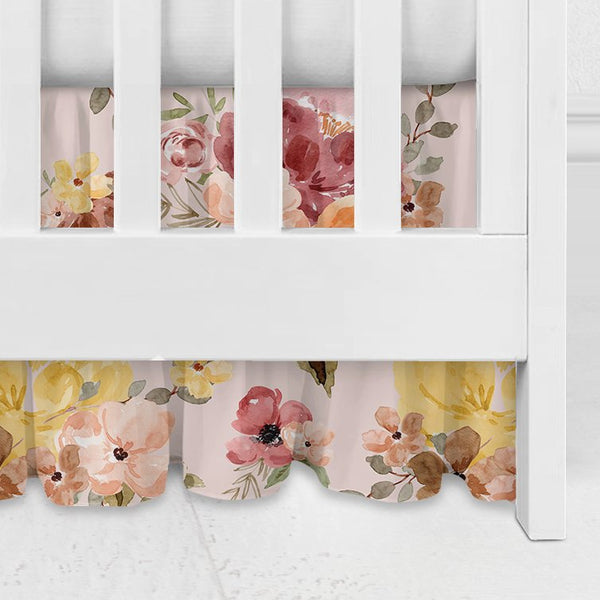 Highland Cow Wildflower Gathered Crib Skirt - gender_girl, Highland Cow Wildflower, Theme_Boho