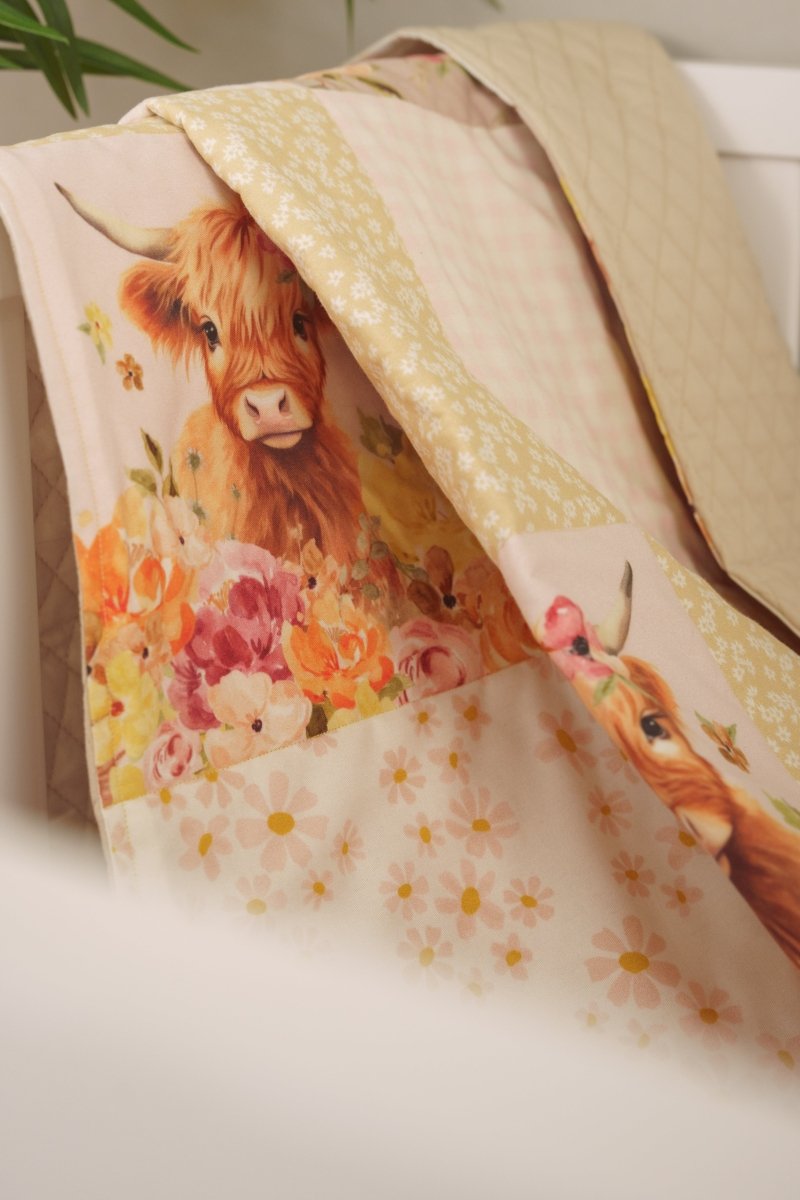 Highland Cow Wildflower Patchwork Quilt - gender_girl, Highland Cow Wildflower, Theme_Boho