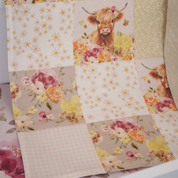 Highland Cow Wildflower Patchwork Quilt - gender_girl, Highland Cow Wildflower, Theme_Boho