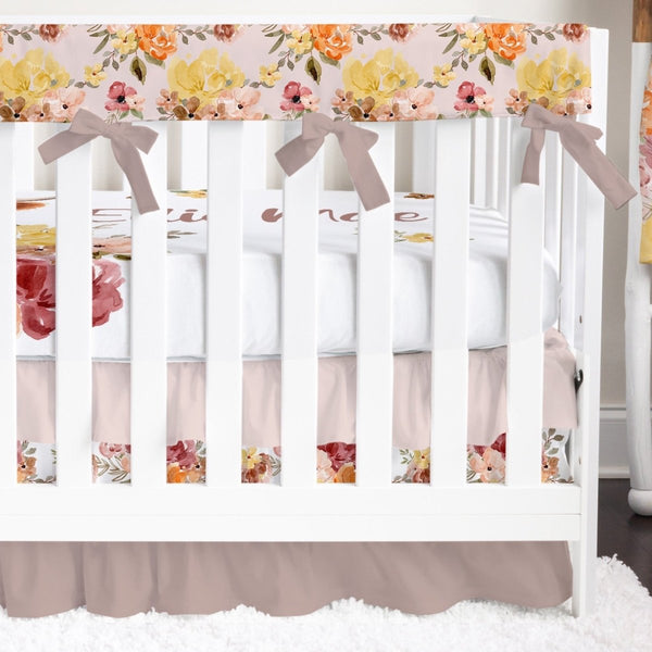 Highland Cow Wildflower Ruffled Crib Bedding - gender_girl, Highland Cow Wildflower, text