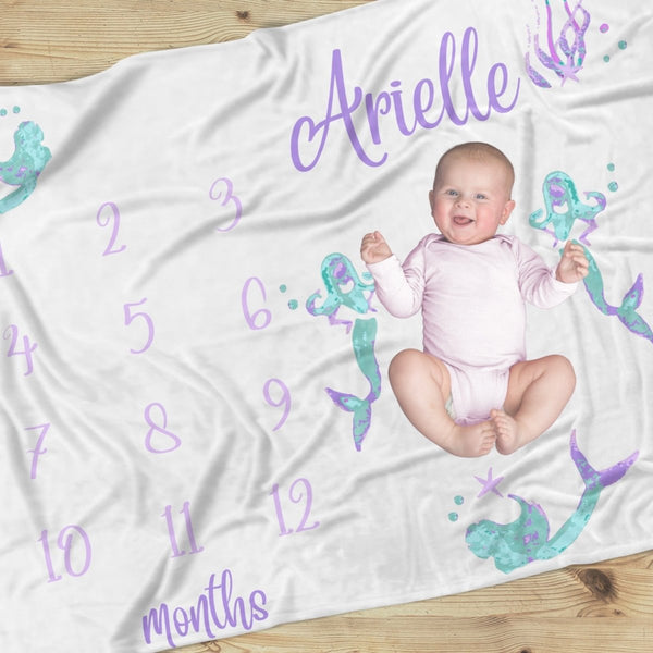 Jewel Mermaids Milestone Minky Blanket - gender_girl, Jewel Mermaids, text