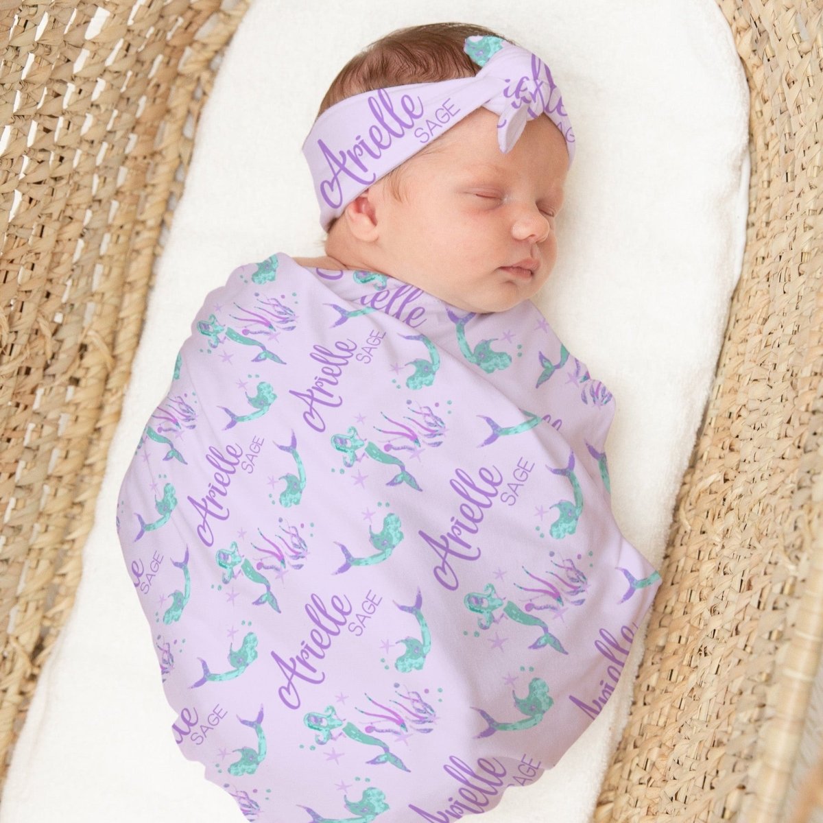 Jewel Mermaids Personalized Swaddle Blanket Set - gender_girl, Jewel Mermaids, text