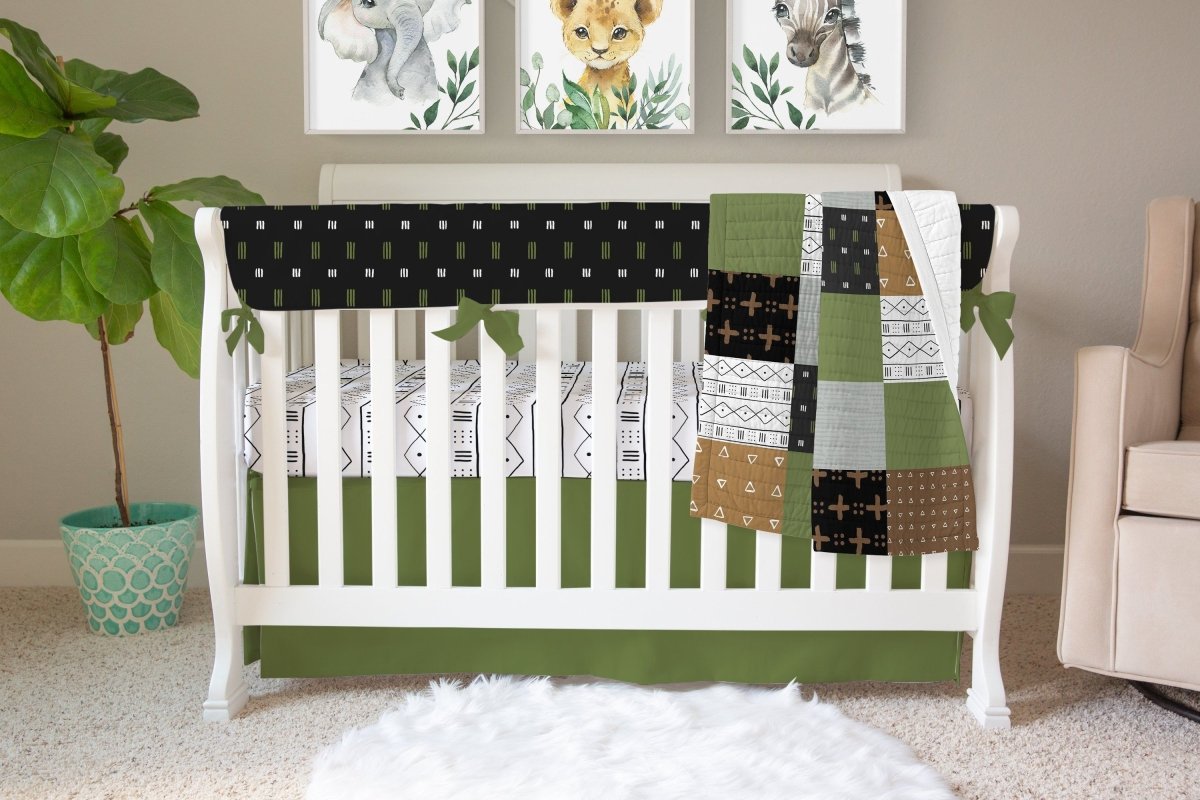 Jungle Green Mudcloth Crib Bedding - gender_boy, Leafy Jungle, Theme_Jungle