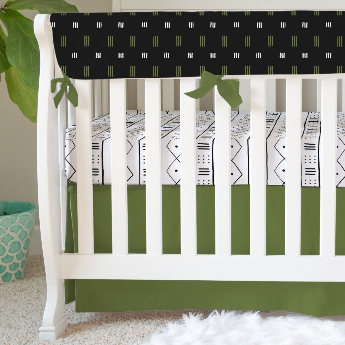 Jungle Green Mudcloth Crib Bedding - gender_boy, Leafy Jungle, Theme_Jungle