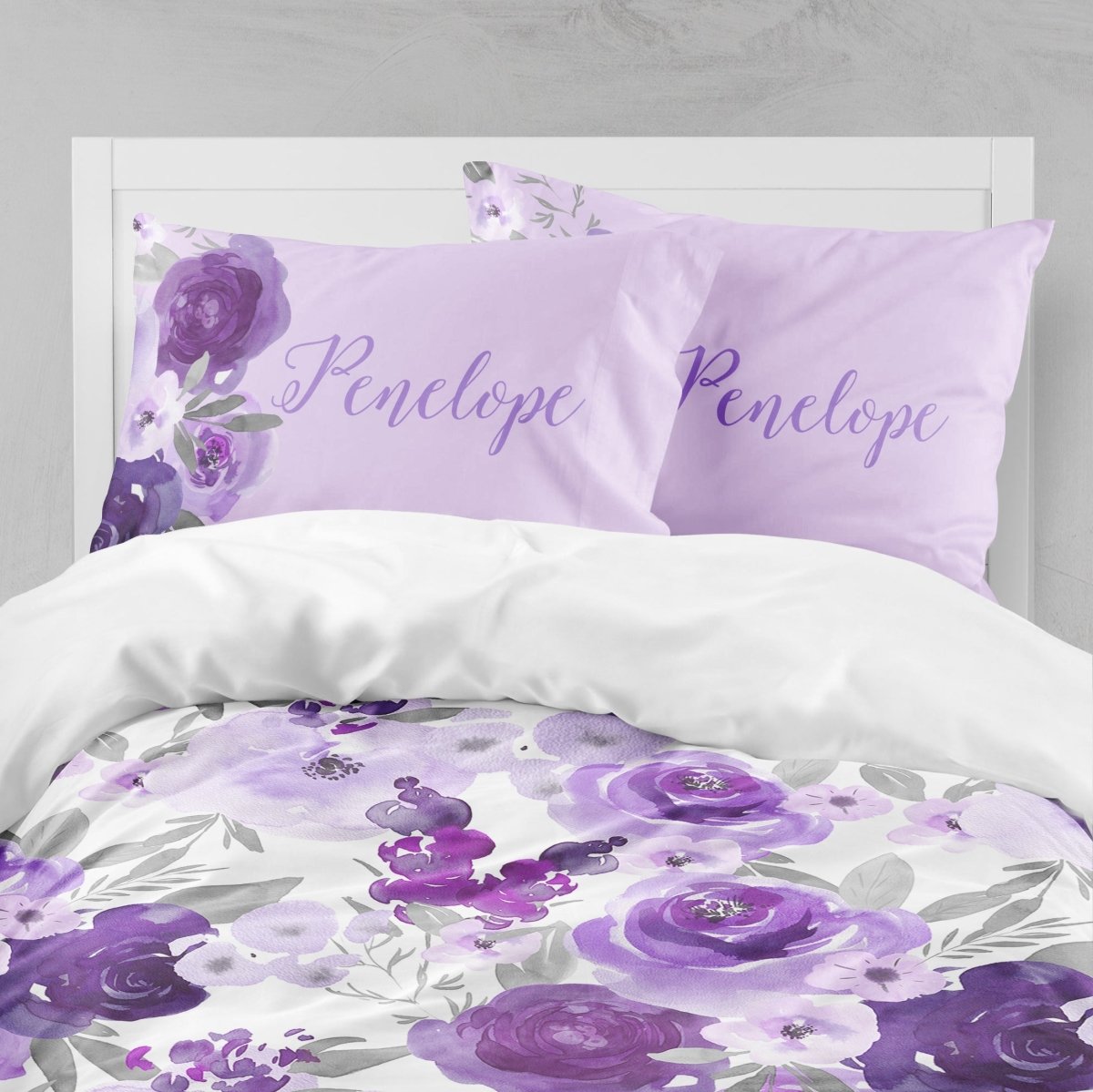 Large Purple Floral Kids Bedding Set (Comforter or Duvet Cover) - gender_girl, Purple Floral Elephant, text