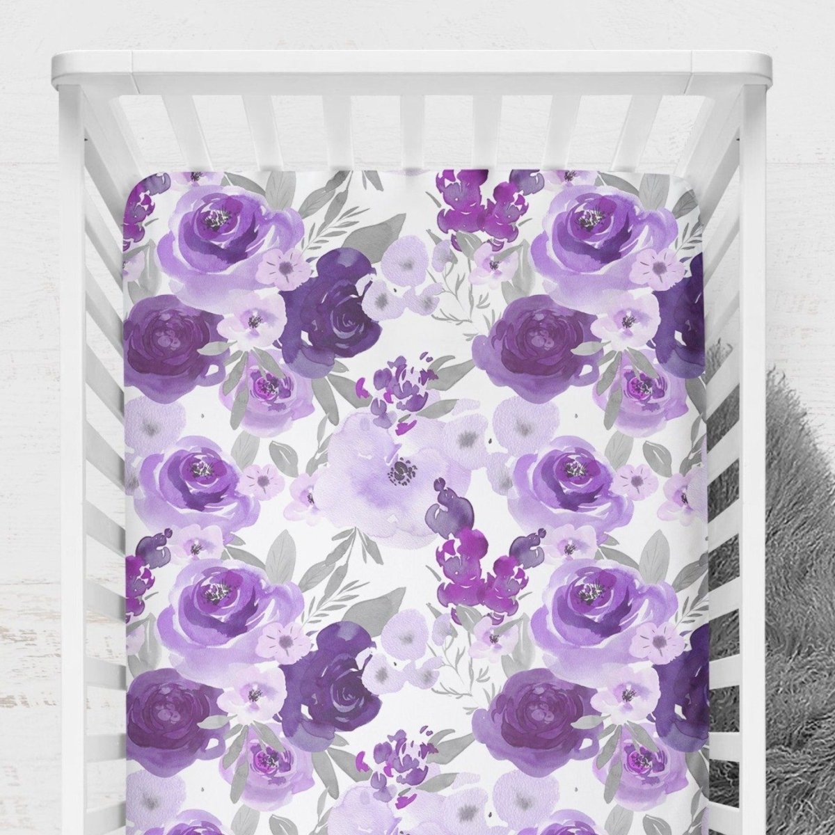 Large Purple Floral Crib Sheet - gender_girl, Theme_Floral, Theme_Jungle