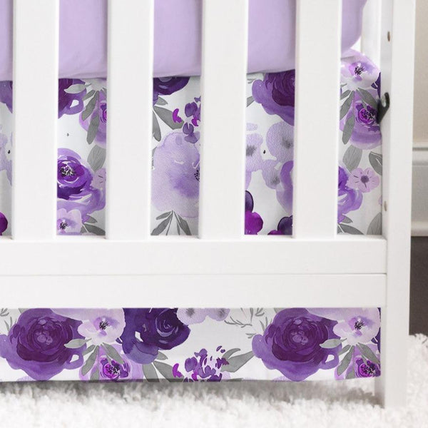 Large Purple Floral Crib Skirt - Crib Skirt