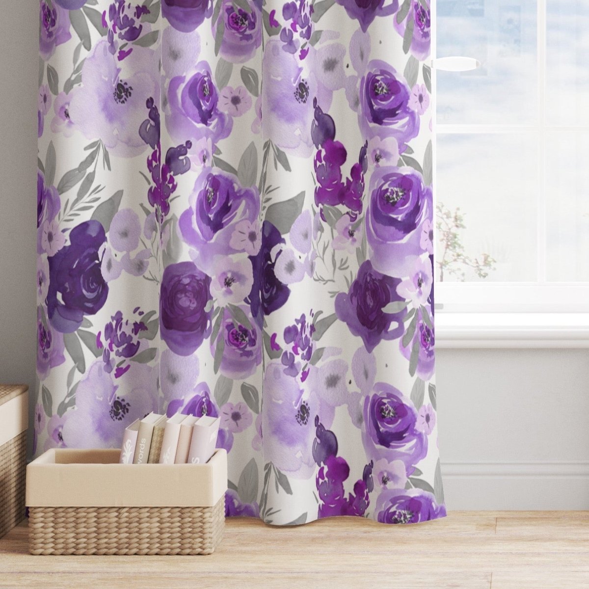 Large Purple Floral Curtain Panel - gender_girl, Purple Floral Elephant, Theme_Floral