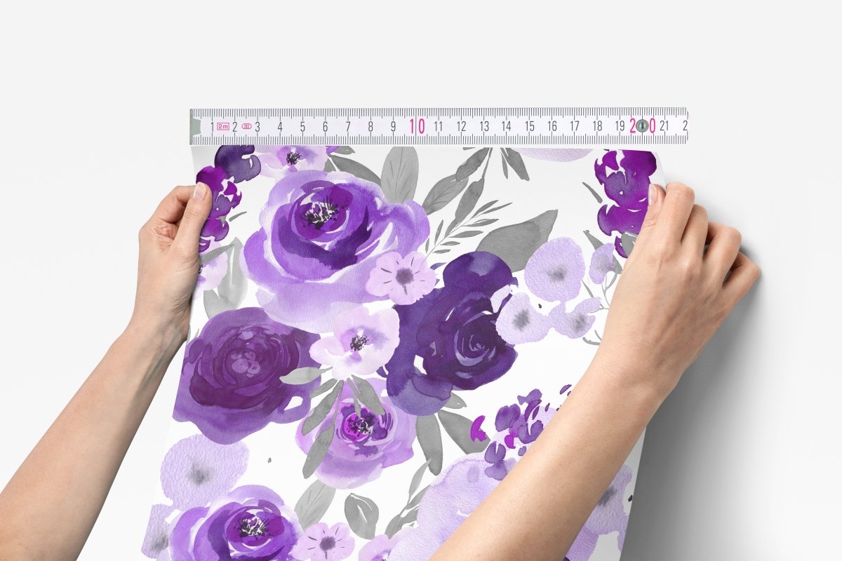 Large Purple Floral Peel & Stick Wallpaper - gender_girl, Purple Floral Elephant, Theme_Floral
