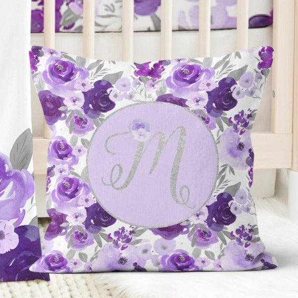 Large Purple Floral Personalized Throw Pillow - gender_girl, Purple Floral Elephant, text