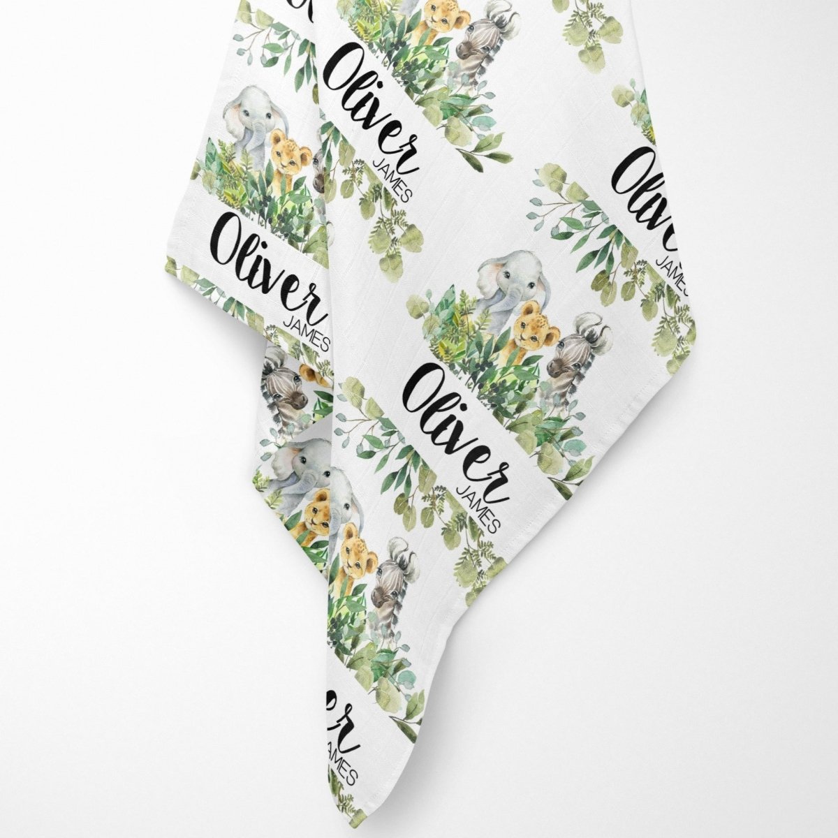 Leafy Jungle Animals Muslin Blanket - gender_boy, Leafy Jungle, text