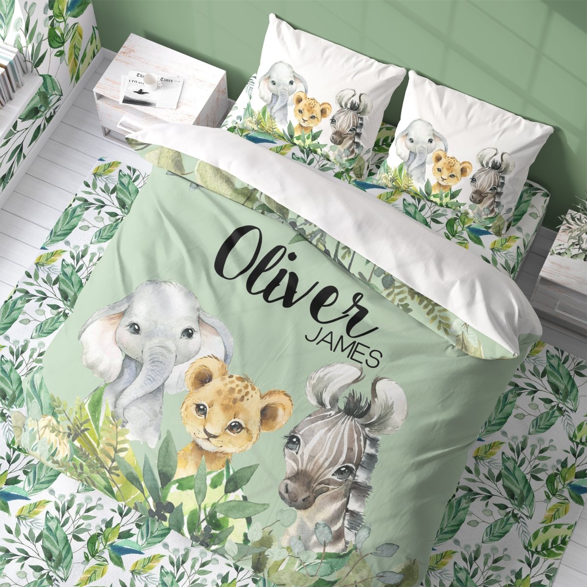 Leafy Jungle Personalized Kids Bedding Set (Comforter or Duvet Cover) - gender_boy, Leafy Jungle, text