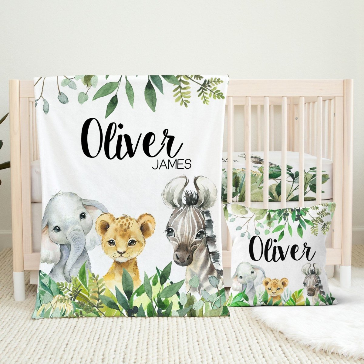 Leafy Jungle Personalized Crib Sheet - gender_boy, Personalized_Yes, text