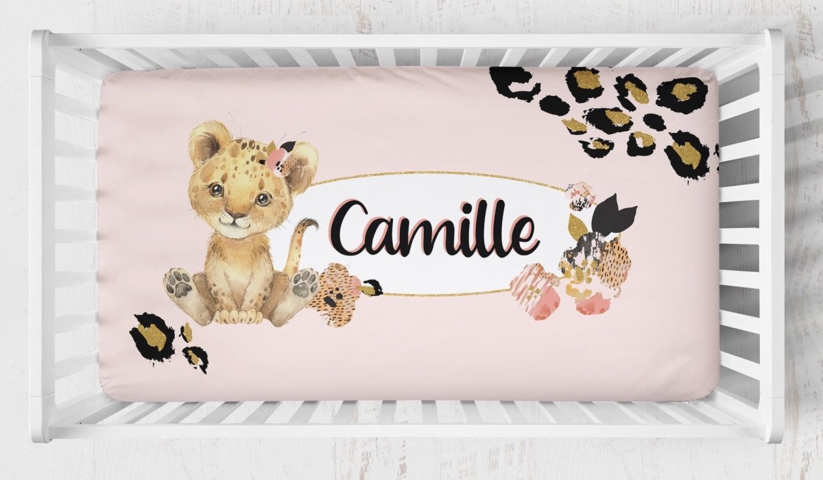 Leopard Love Personalized Crib Sheet - gender_girl, Personalized_Yes, text