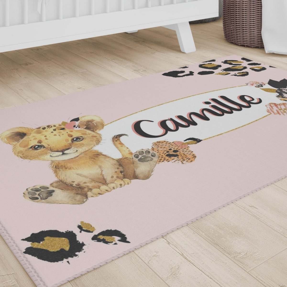 Leopard Love Personalized Nursery Rug - gender_girl, Leopard Love, text