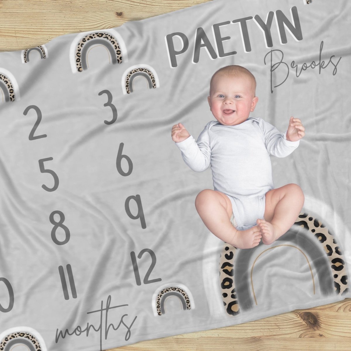 Leopard Rainbow Milestone Minky Blanket - gender_boy, gender_girl, gender_neutral