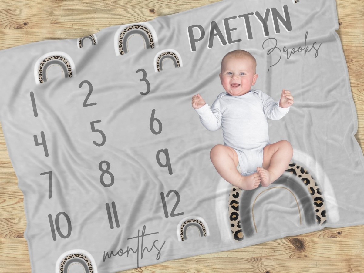 Leopard Rainbow Milestone Minky Blanket - gender_boy, gender_girl, gender_neutral