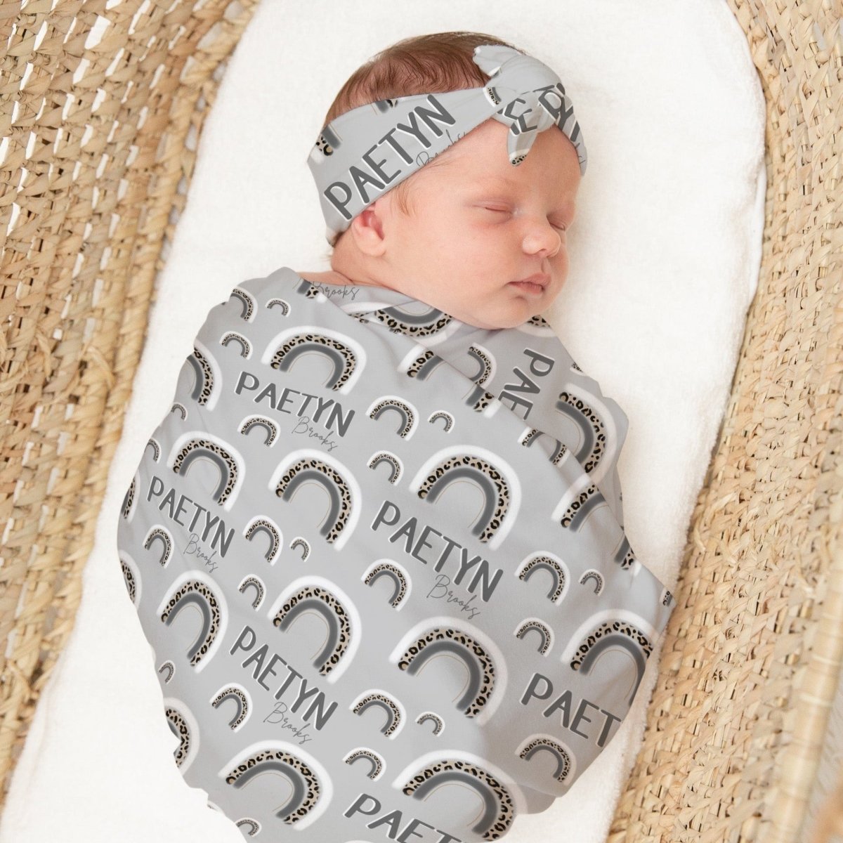 Leopard Rainbow Personalized Swaddle Blanket Set - gender_boy, gender_girl, gender_neutral