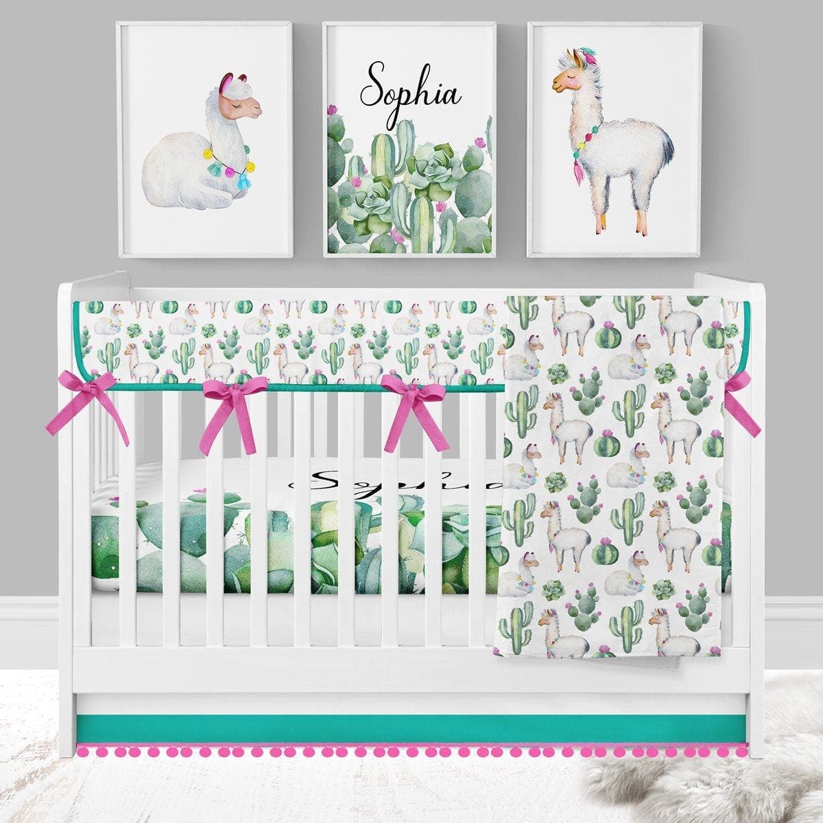 Llama Love Crib Rail Guards - gender_girl, Llama Love, Theme_Southwestern