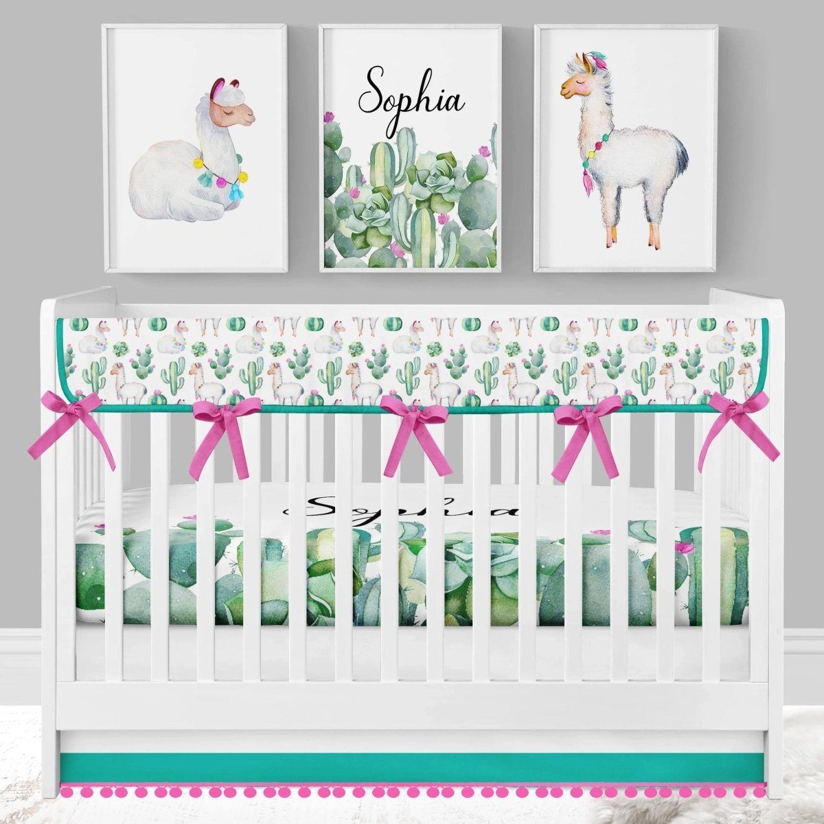 Llama Love Pom Poms Crib Bedding - gender_girl, Llama Love, text