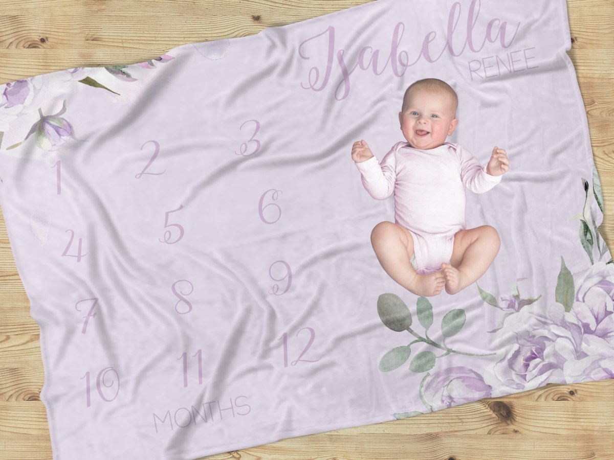 Lovely Lavender Milestone Minky Blanket - gender_girl, Lovely Lavender, text