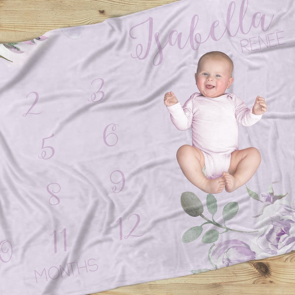 Lovely Lavender Milestone Minky Blanket - gender_girl, Lovely Lavender, text