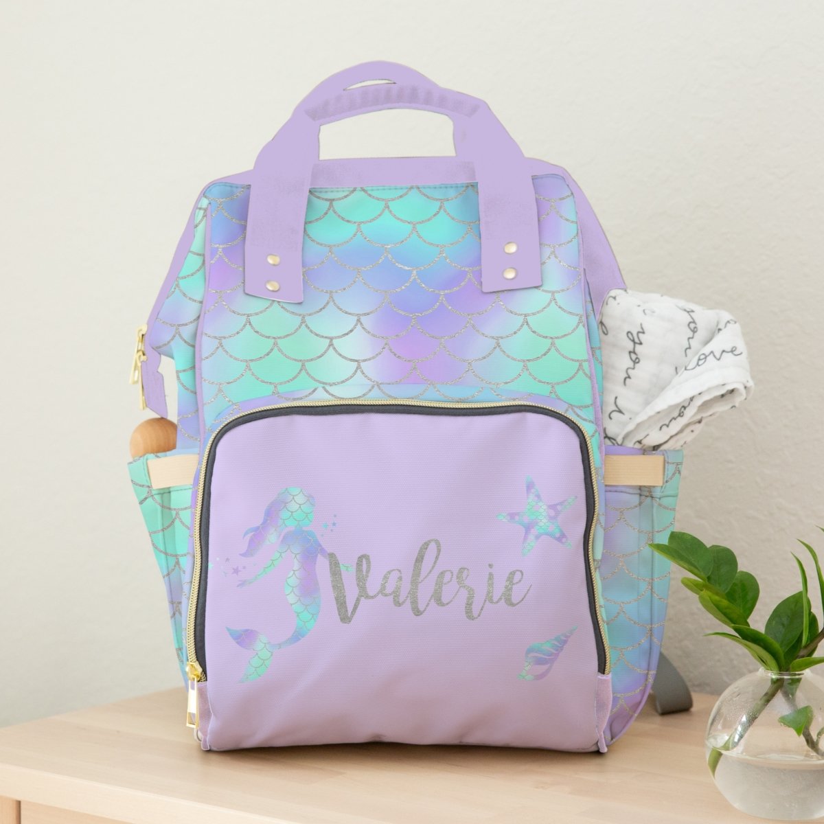 Mermaid Love Personalized Backpack Diaper Bag - gender_girl, Mermaid Love, text