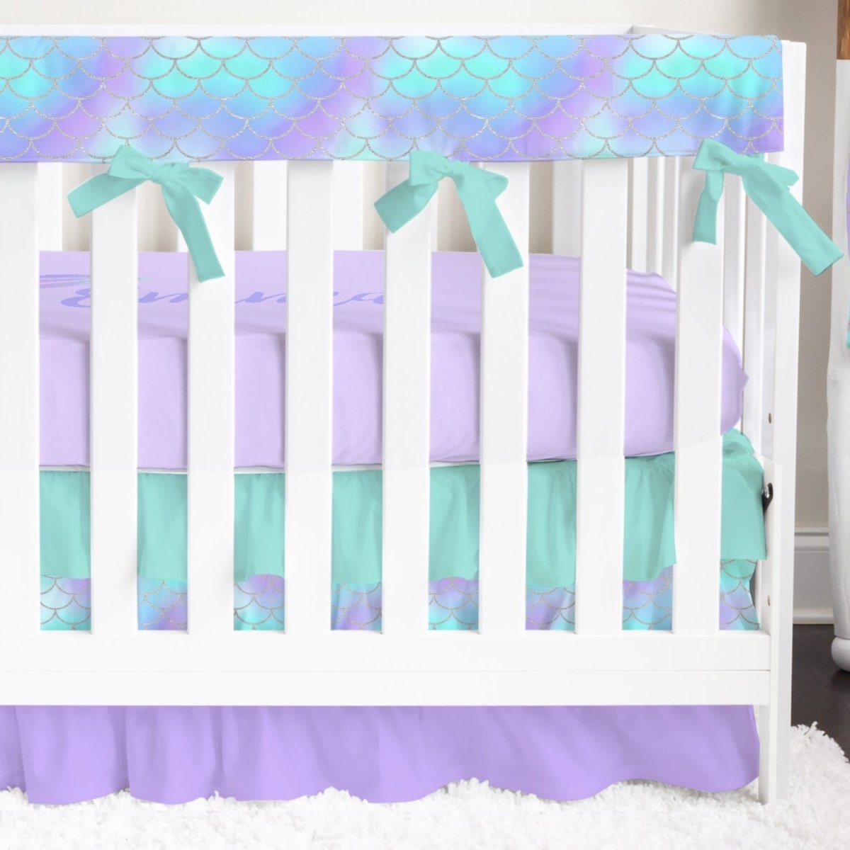 Mermaid Love Scales Ruffled Crib Bedding - Crib Bedding Sets