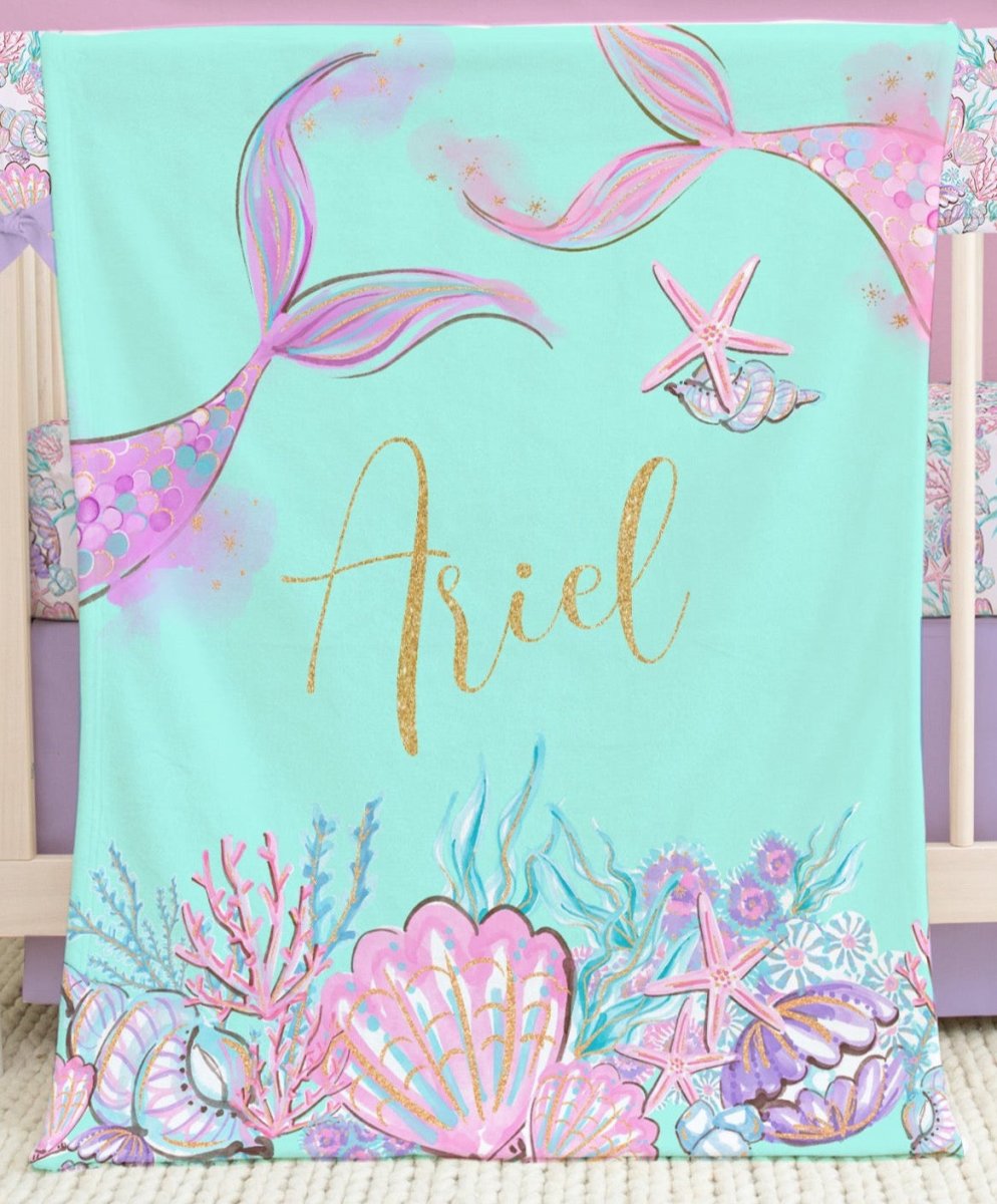 Mermaid Seashells Crib Bedding - gender_girl, Mermaid Seashells, text