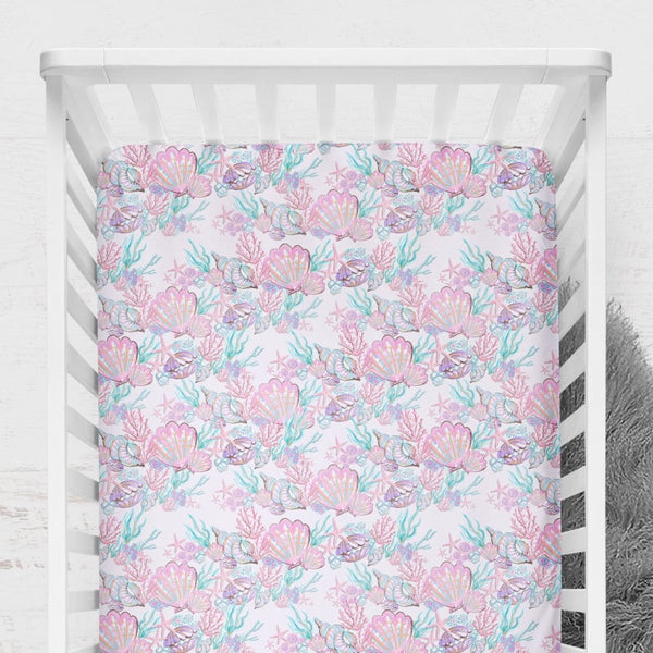 Mermaid Seashells Crib Sheet - gender_girl, Theme_Ocean,